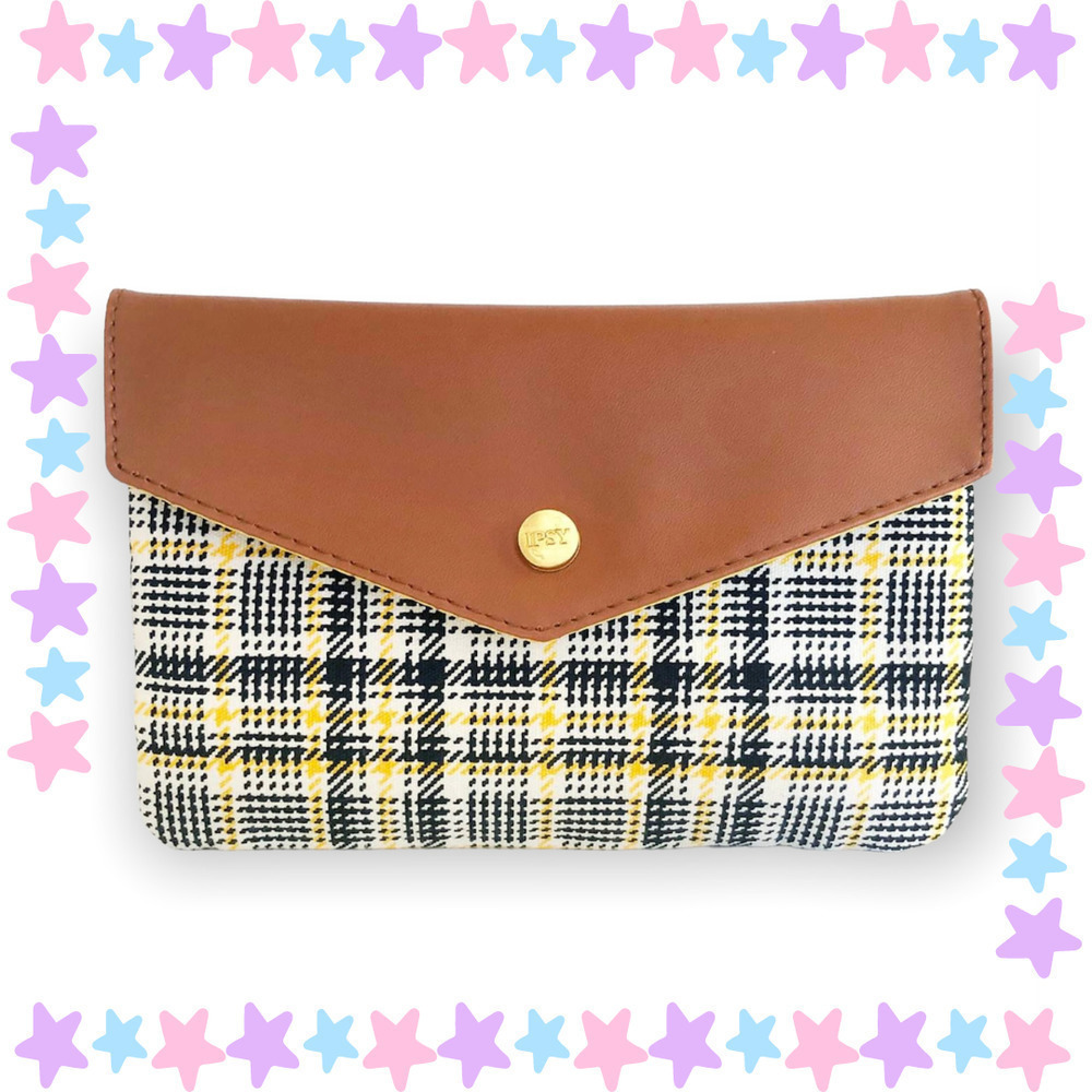 Plaid Faux Leather Envelope Cosmetics Makeup Bag